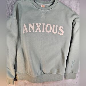 Unbranded Stiched Anxious Spellout Sweatshirt Mint Green Womans M